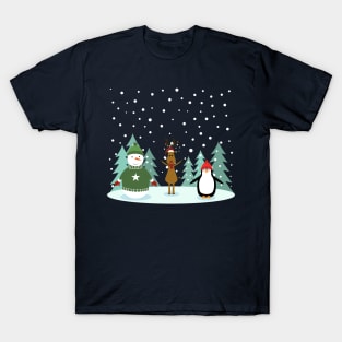 Christmas with snowman, reinder and penguin T-Shirt